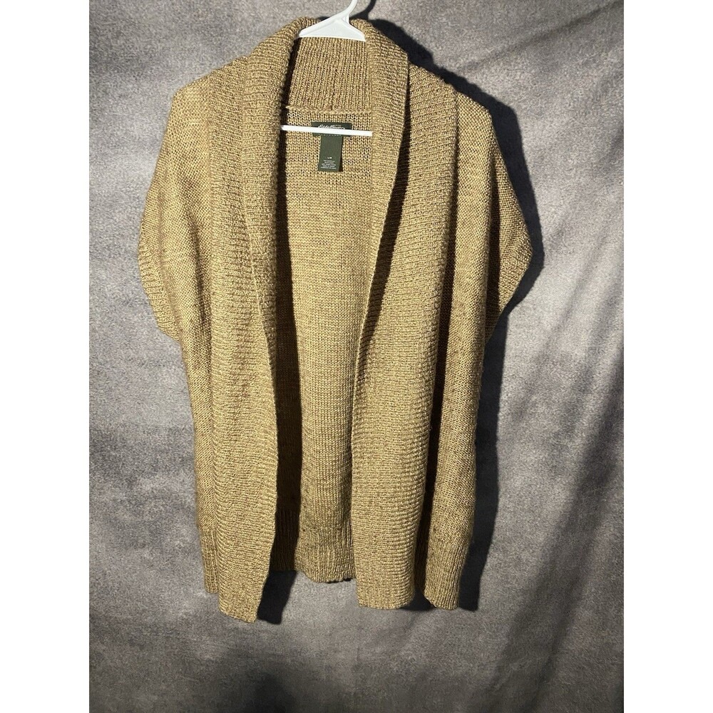 Eddie Bauer Women's L Open Front Shawl Collar Cardigan Short Sleeve Wool Blend